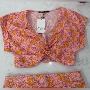 Zara Pink and Orange Patterned Blouse